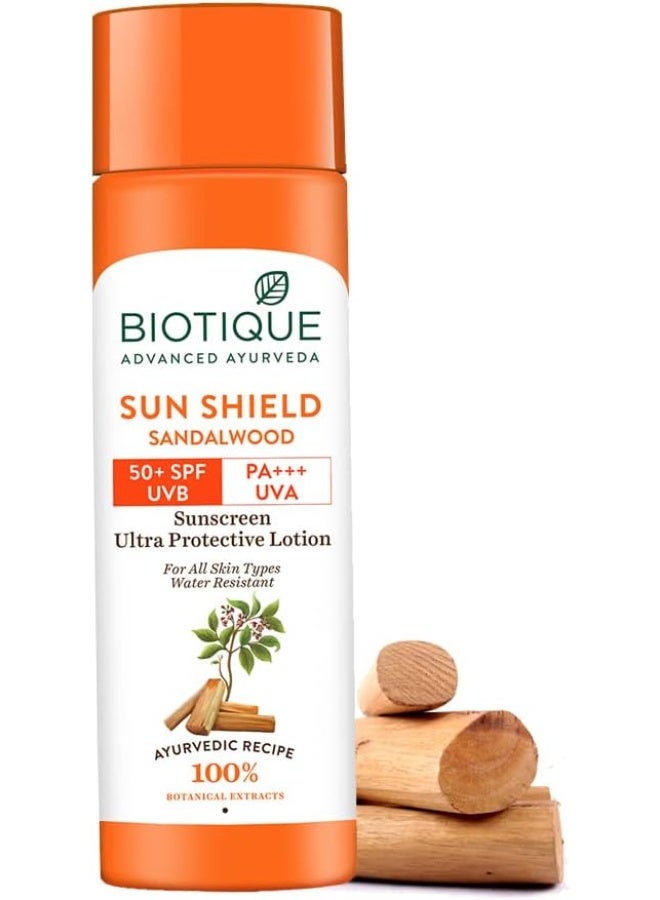 Biotique Bio Sandalwood Sunscreen Ultra Soothing Face Lotion SPF 50+ |Ultra Protective Lotion| Keeps Skin Soft, Fair and Moisturized| Water Resistant| For All Skin Types| 120ml - Image 1